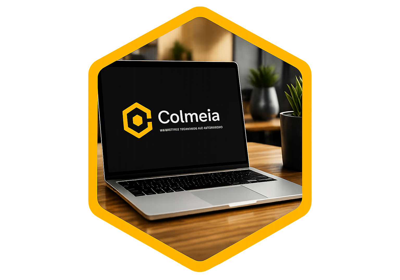 Laptop Colmeia na moldura hexagonal amarela